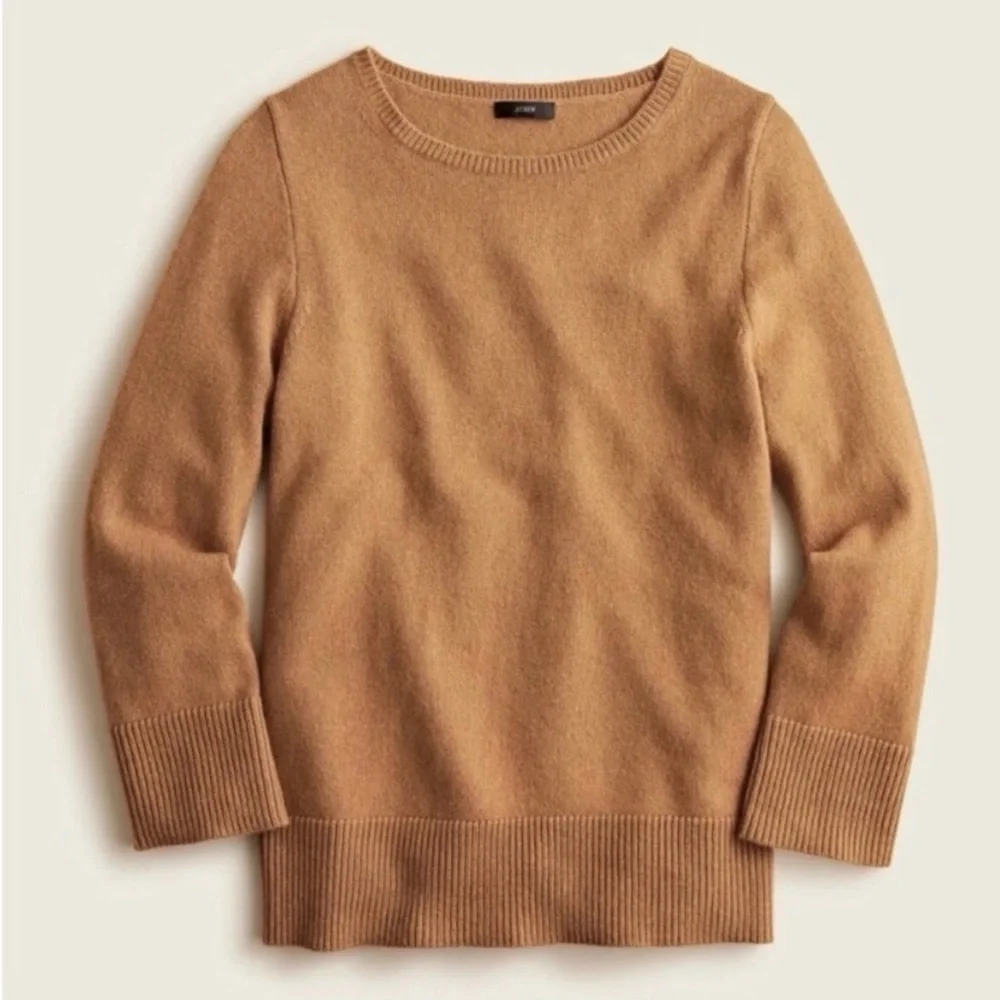 J.Crew Wool Cashmere Blend Oversized Crewneck Sweater Camel Size S Soft Knit - Picture 4 of 11
